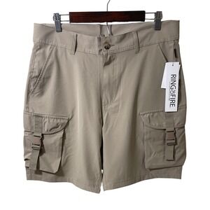 Ring Of Fire Mens Ken Cargo Shorts Khaki Stretch Performance  Size 34 New